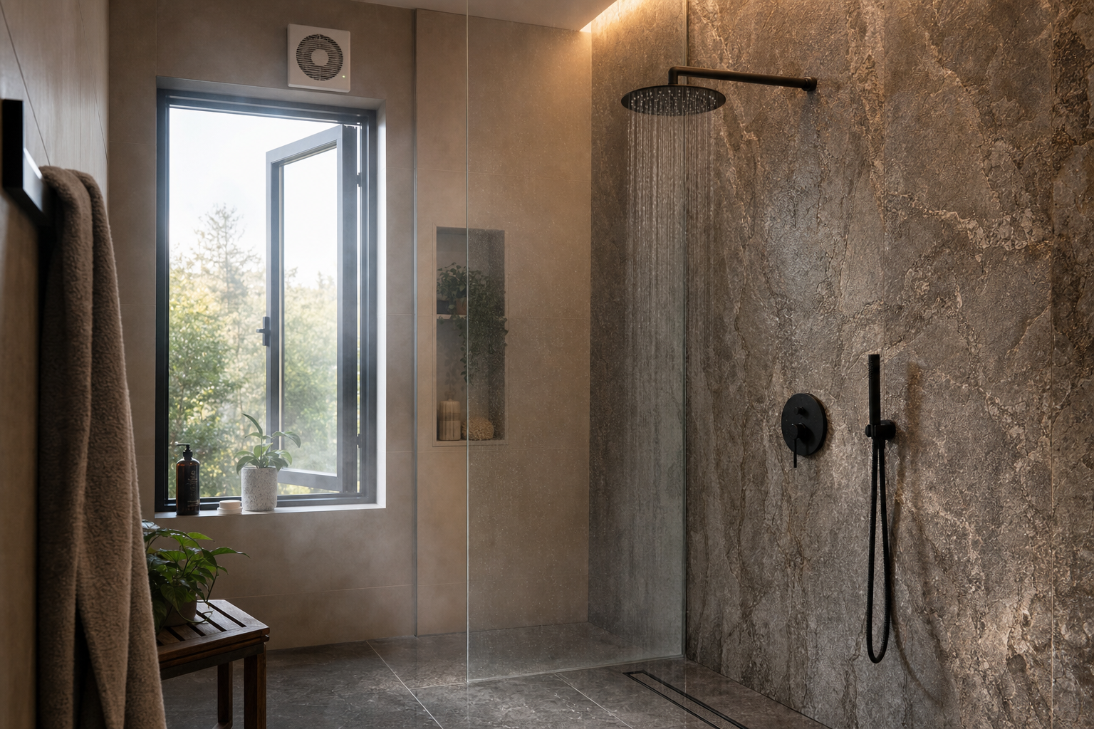 Natuursteen wandpaneel in badkamer