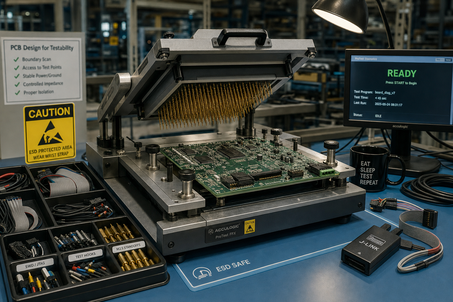 DFT accessoires en testopstellingen voor PCB's